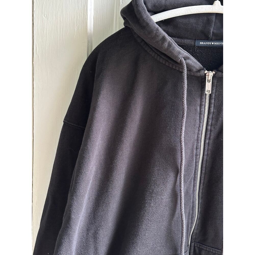 Brandy Melville Malibu California Oversized Zip-Up Hoodie Black One Size - Picture 6 of 10